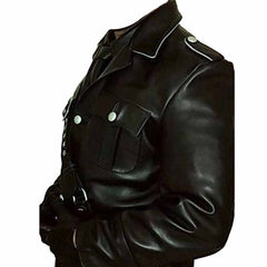 Chaqueta de piel de vacuno auténtica para hombre, uniforme alemán de la Segunda Guerra Mundial, color negro