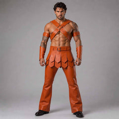 Handmade Orange Cowhide Leather Gladiator Costume | Men's Fantasy Warrior Armor Set
