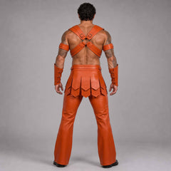 Handmade Orange Cowhide Leather Gladiator Costume | Men's Fantasy Warrior Armor Set