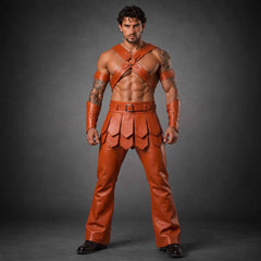 Handmade Orange Cowhide Leather Gladiator Costume | Men's Fantasy Warrior Armor Set