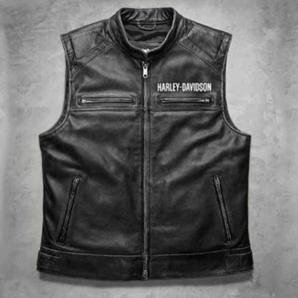 Harley Davidson Men's Motorcycle Vest Embroidered Patch-Real Handmade Cowhide Leather Vest