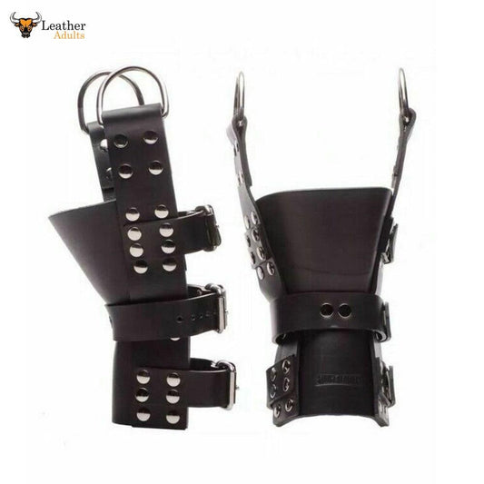 Heavy Duty Pure Chrome Leather ANKLE BOOT Suspension Cuffs Bondage GAY RESTRAINT BDSM