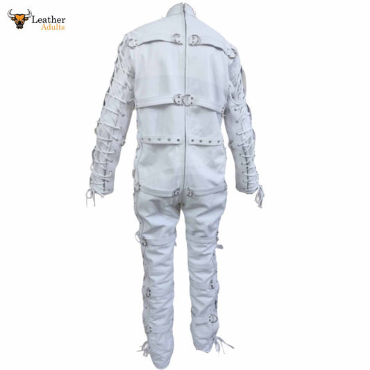 Heavy Duty White Leather Catsuit Bodysuit Restriction Bondage Bodysuit