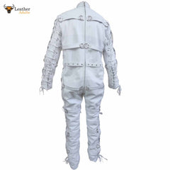 Heavy Duty White Leather Catsuit Bodysuit Restriction Bondage Bodysuit