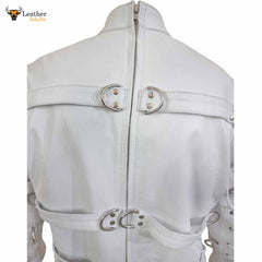 Heavy Duty White Leather Catsuit Bodysuit Restriction Bondage Bodysuit