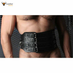 Mens Heavy Leather Waist Cincher Bondage Waist Belt