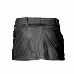 Ladies Sexy Butter Soft Genuine Lambskin Leather Black Mini Skirt Clubwear