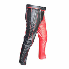 Mens Black and Red Leather Heavy Duty Bondage Pants New Style Jeans BLUF