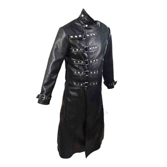ABRIGO GÓTICO PARA HOMBRE ABRIGO STEAMPUNK VAN HELSING DE CUERO NEGRO GENUINO T19
