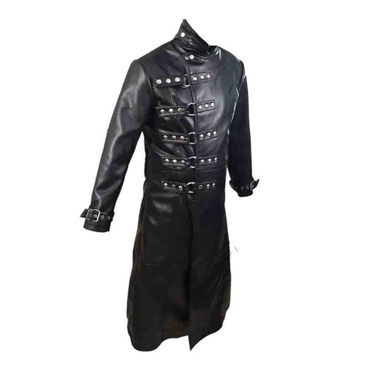 ABRIGO GÓTICO PARA HOMBRE ABRIGO STEAMPUNK VAN HELSING DE CUERO NEGRO GENUINO T19