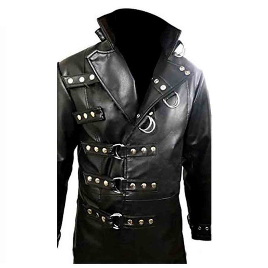 ABRIGO GÓTICO PARA HOMBRE ABRIGO STEAMPUNK VAN HELSING DE CUERO NEGRO GENUINO T19