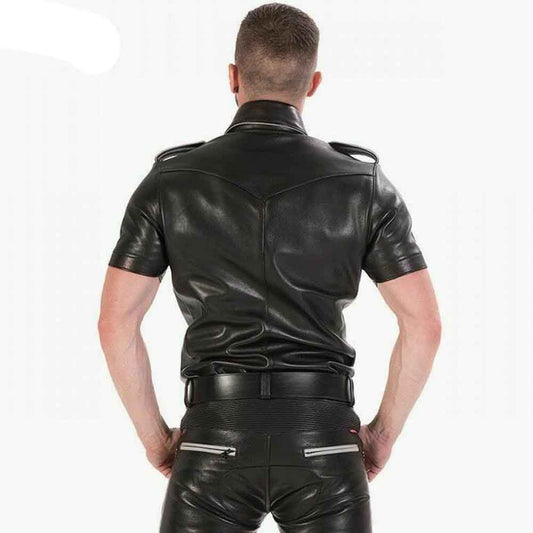 Camisa de piel de vaca auténtica para hombre, estilo militar de policía negra, camisa BLUF de todas las tallas