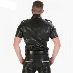 Camisa de piel de vaca auténtica para hombre, estilo militar de policía negra, camisa BLUF de todas las tallas