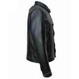 Men TRUCKER Jacket Classic Black 100% REAL Cowhide Leather Classic Style 1280