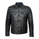 Men TRUCKER Jacket Classic Black 100% REAL Cowhide Leather Classic Style 1280