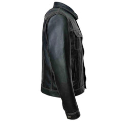 Chaqueta TRUCKER para hombre, clásica, negra, 100% piel de vaca REAL, estilo clásico 1280