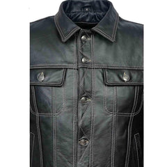 Chaqueta TRUCKER para hombre, clásica, negra, 100% piel de vaca REAL, estilo clásico 1280