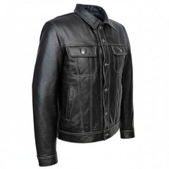 Chaqueta TRUCKER para hombre, clásica, negra, 100% piel de vaca REAL, estilo clásico 1280
