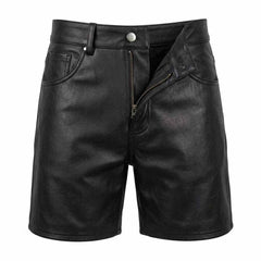 Men’s 100% Genuine Black Leather Hot Shorts 5 Pockets