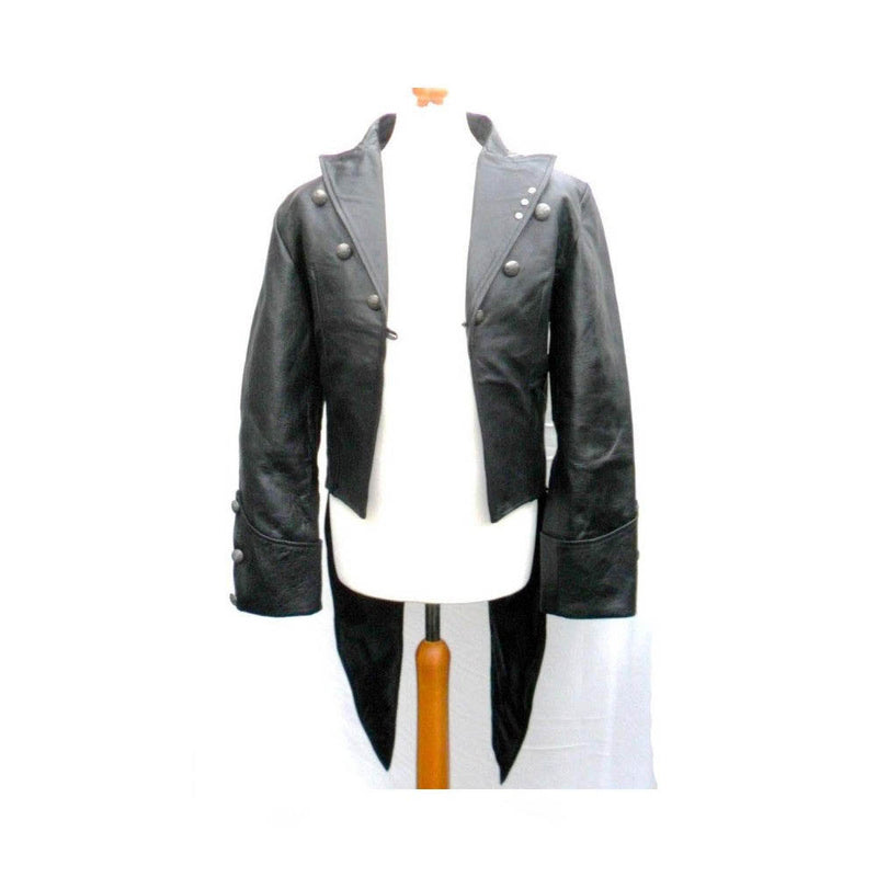 Men's 100% REAL LEATHER Black TAILCOAT Steampunk Jacket Morning Dress Coat GOTH