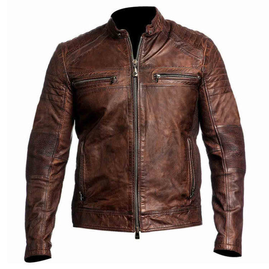 Chaqueta de cuero para hombre Biker Cafe Racer 1 marrón motocicleta vintage bicicleta retro real