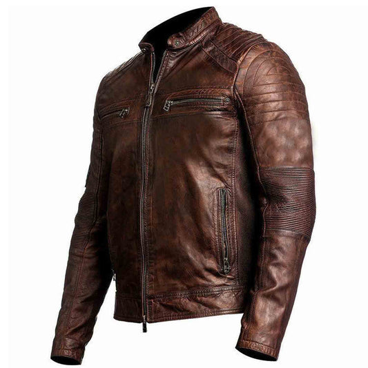 Chaqueta de cuero para hombre Biker Cafe Racer 1 marrón motocicleta vintage bicicleta retro real