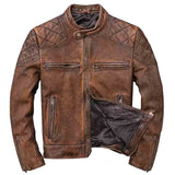 Chaqueta de cuero marrón desgastado para motocicleta Biker Cafe Racer vintage para hombre