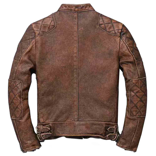 Chaqueta de cuero marrón desgastado para motocicleta Biker Cafe Racer vintage para hombre