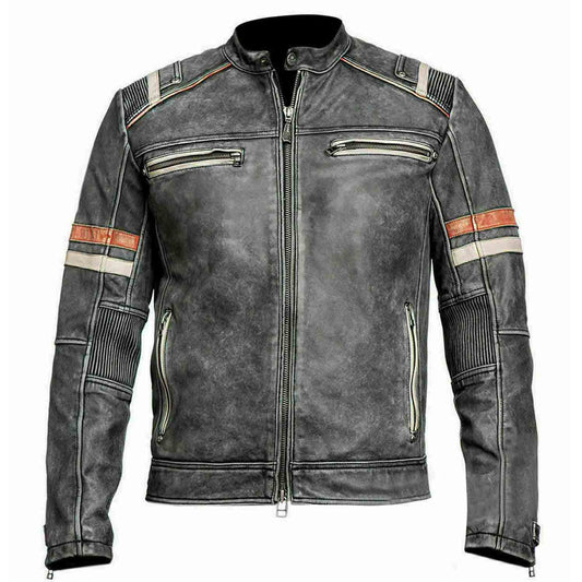 Chaqueta de cuero envejecido para motociclista vintage Café Racer Retro 2 Moto para hombre