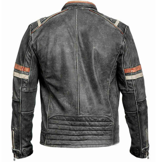 Chaqueta de cuero envejecido para motociclista vintage Café Racer Retro 2 Moto para hombre