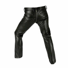 Men's Bikers Pants Trouser Real Sheep Leather Quilted Panel Gay Interest Pants