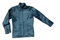 Men's Black Real Cowhide Leather Full Sleeve BLUF Zipper Shirt