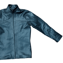 Men's Black Real Cowhide Leather Full Sleeve BLUF Zipper Shirt