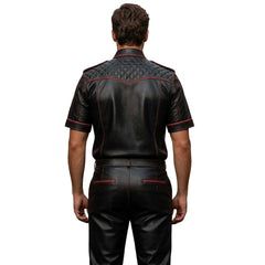 Men’s Black & Red Contrast Real Leather Shirt & Breeches Set BLUF Style
