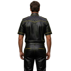 Men’s Black & Yellow Contrast Real Leather Shirt & Breeches Set BLUF Style