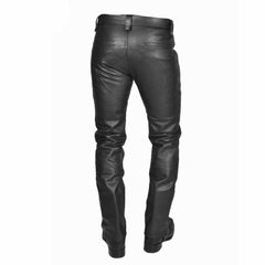 Men's Cowhide Leather Carpenter Pants Bikers Pants Slim Fit Gay Pants Trousers