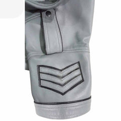 Men’s Gray Real Leather Police Uniform Leather Short Sleeve Shirt With Black Piping
