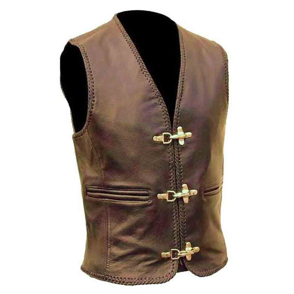 Men's Pure Cows Brown Leather Biker Style Waistcoat Vest Most Sizes