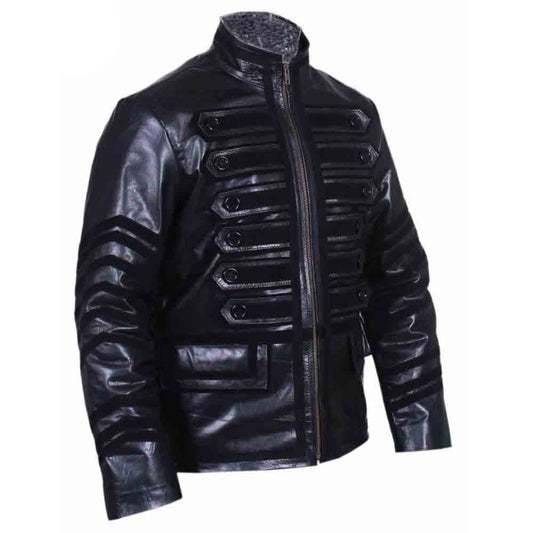 Chaqueta Steampunk negra de cuero de vaca REAL para hombre, chaquetas tipo túnica militar