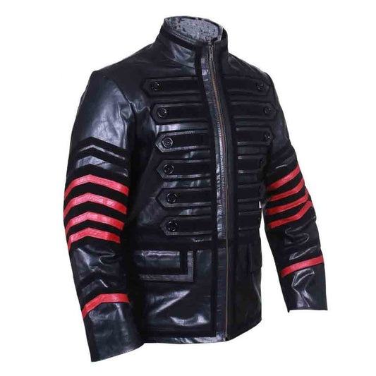 Chaqueta Steampunk negra y roja de piel de vaca REAL para hombre, chaquetas tipo túnica militar