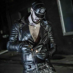 Chaqueta de motociclista con paneles acolchados de cuero de vaca real para hombre Punk Kink BLUF Chaqueta estilo diamante