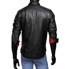 Camisa de estilo militar de policía de cuero de cordero real para hombre Cuir Bluf Camisa en contraste roja y negra