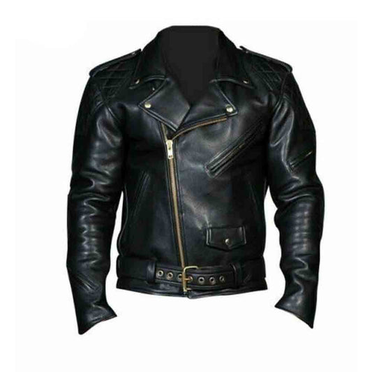 Chaqueta de motociclista con paneles acolchados de cuero auténtico para hombre Chaqueta de motociclista de cuero de vaca gruesa