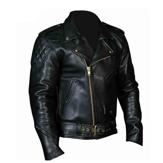 Chaqueta de motociclista con paneles acolchados de cuero auténtico para hombre Chaqueta de motociclista de cuero de vaca gruesa