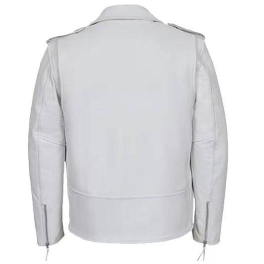 Chaqueta de motociclista de cuero de vaca blanco auténtico para hombre Chaqueta de motociclista de cuero de vaca gruesa