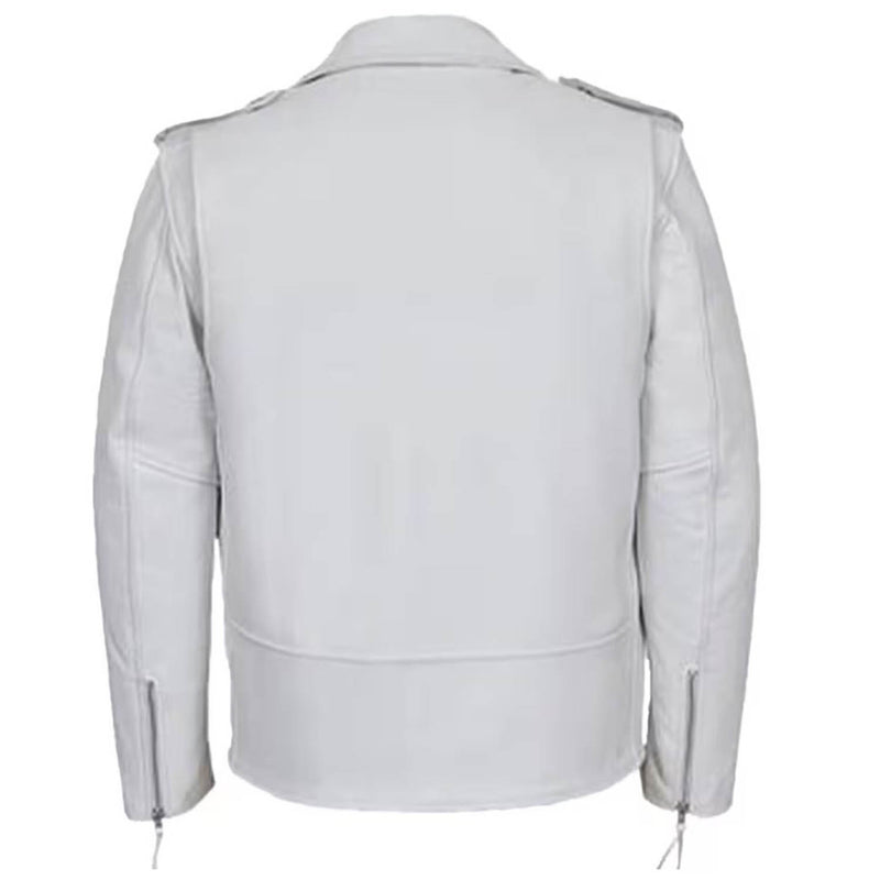 Men's Real White Cowhide Leather Bikers Jacket Thick Cow Leather Bikers Jacket