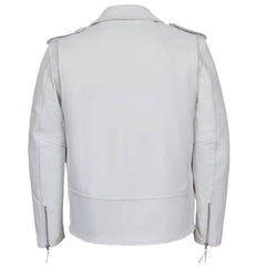 Chaqueta de motociclista de cuero de vaca blanco auténtico para hombre Chaqueta de motociclista de cuero de vaca gruesa