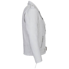 Chaqueta de motociclista de cuero de vaca blanco auténtico para hombre Chaqueta de motociclista de cuero de vaca gruesa