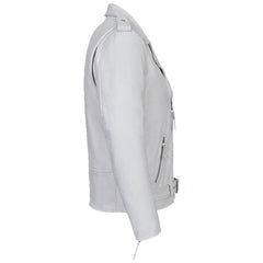 Chaqueta de motociclista de cuero de vaca blanco auténtico para hombre Chaqueta de motociclista de cuero de vaca gruesa