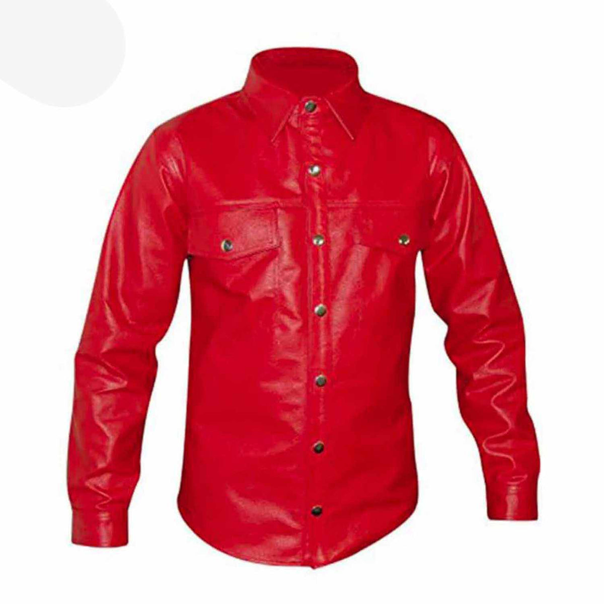 Men's Red Genuine Leather Shirt Police Uniform Style Long Sleeves Shirt